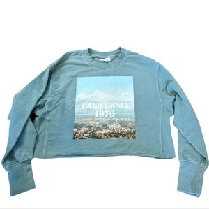 California graphic long sleeve tee size small blue crew neck